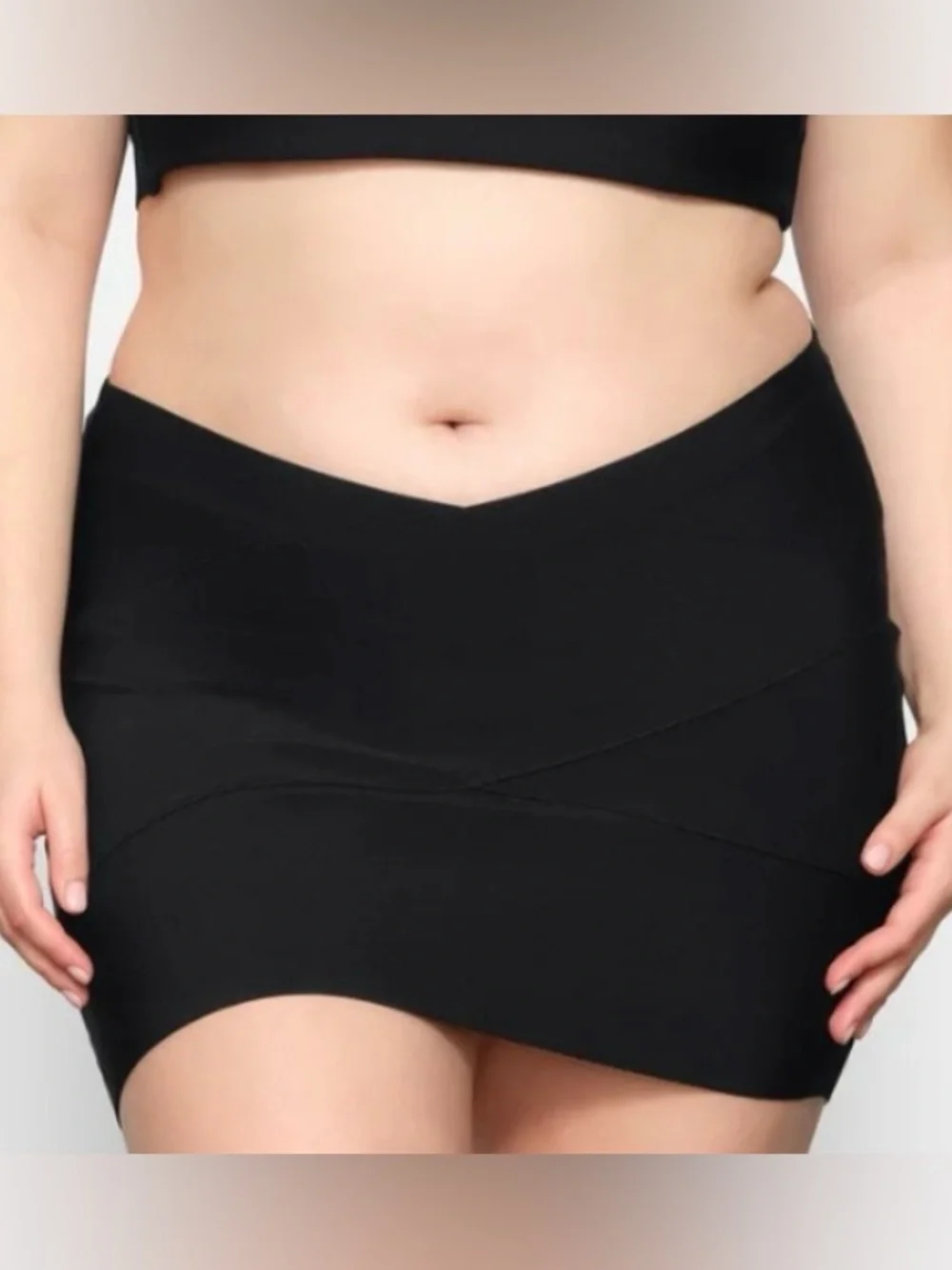 Skims NWT Knit Swim Black Onyx V-Waist Stretch Mini Skirt Size L